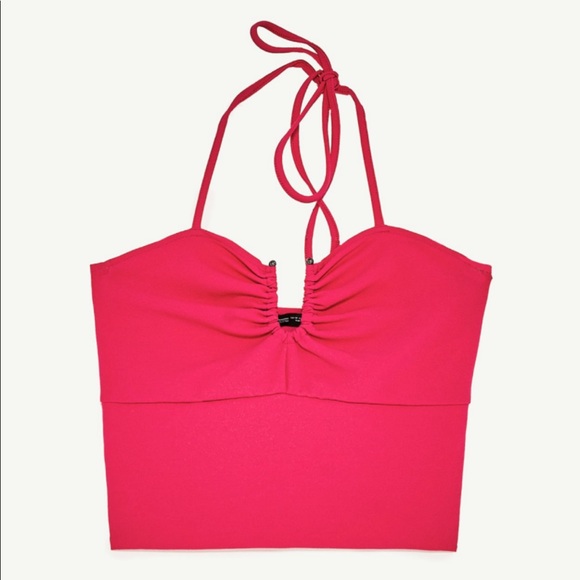 Zara Tops - Zara Woman Halter Top Eyelet Knit Plunge Neck Sz